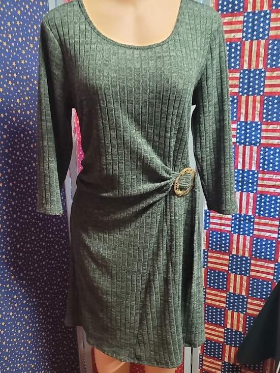 Dresses & Skirts - Olive Green Ribbed Wrap-Style Women’s Dress